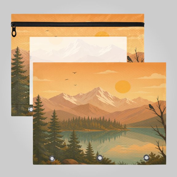 A4 File Binder 2Pack Pouch Pencil Work & Study File Pouch Warm Mountain Sunset