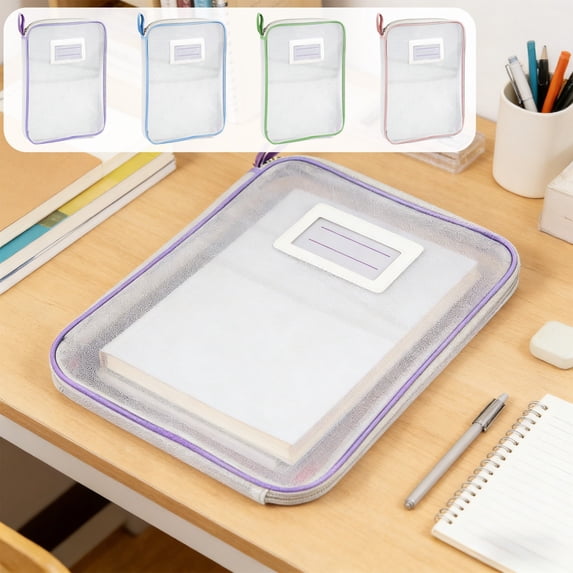 A4 File Folder Organizer with Handle, Large Capacity Mesh Zipper Document Bag for Students, Homework, Test Papers, Office and Travel Storage