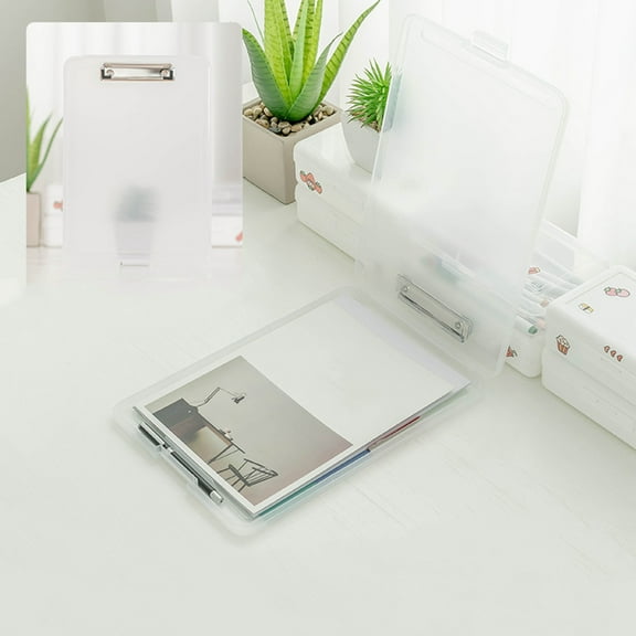 A4 File Storage Box with Clip and Pen Holder, Plastic Transparent Document Organizer for Test Papers, Portable Writing Board Design for Learner, Teachers, and Office Organization,Vsgery