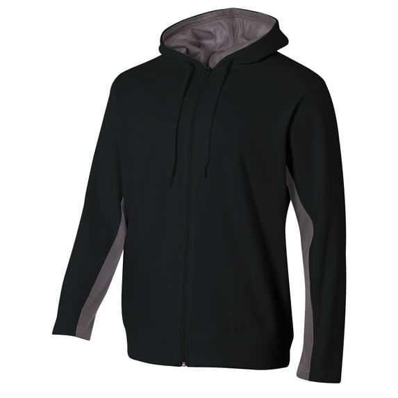 A4 Full Zip Color Block Fleece Hoodie For Men in Black/Graphite | N4251