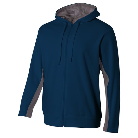 A4 Full Zip Color Block Fleece Hoodie For Men in Navy/Graphite | N4251
