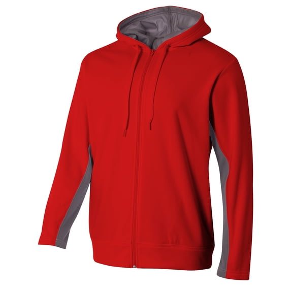 A4 Full Zip Color Block Fleece Hoodie For Men in Scarlet/Graphite | N4251