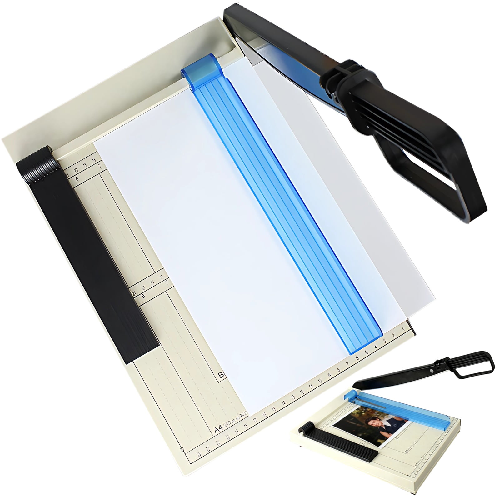 A4 Guillotine Paper Cutter, Heavy Duty Paper Trimmer, 15 Sheets Capacity, 18.6 x 10.43 in / 473 x 265 mm, Manual Paper Cutter with Safety Guard, Portable ABS Base