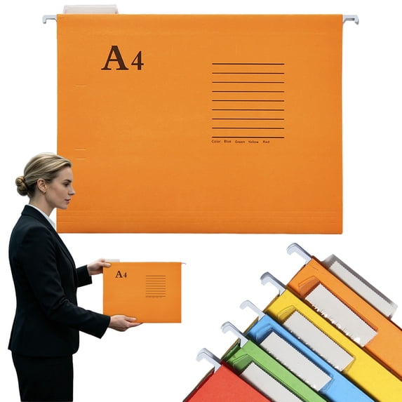 A4 Hanging Suspension File Folder, Orange 13.4in x 9.44in, Suspension File Holder, Office Document Sorting Folder for Home Office Cabinet Organization