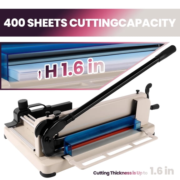 A4 Heavy Duty Guillotine Paper Cutter, 400 Sheet Capacity, 1.6 Inch Thickness, Large Cutting Area, Clear Safety Cover & Lock Button for Cardstock, Leather, PVC