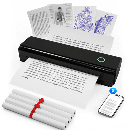 Portable Printer,HKHKPI Inkless Thermal Printer 4 Roll Paper Wireless for Travel, Supports 8.5 x 11 Inch &A4 Paper,Compatible with Phone Laptop for Home Office Receipt