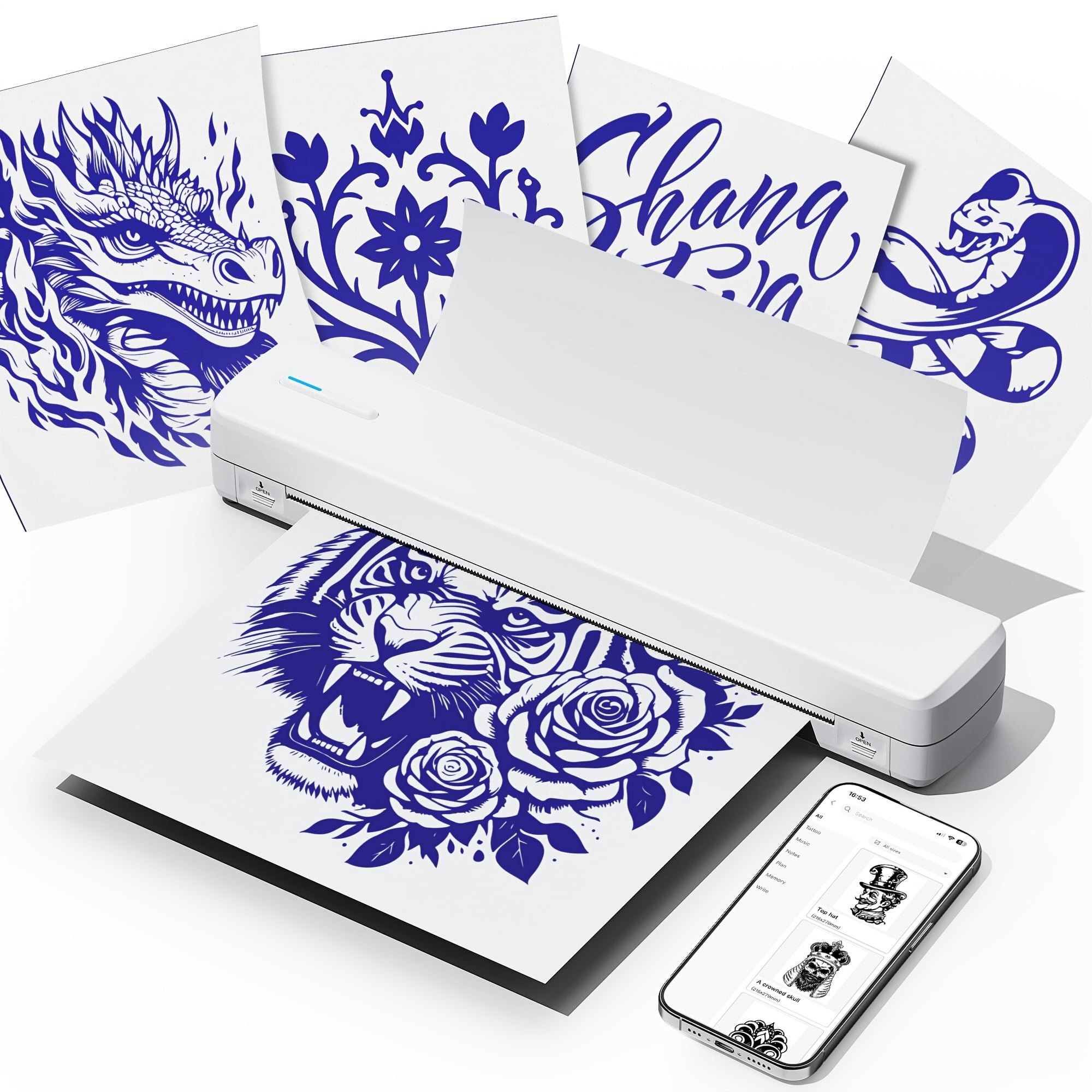 A4 Inkless Thermal Printer D810B: Wireless Portable Printer for Android iOS, Mini Letter Printing with Folding/Rolling/Tattoo Paper, Includes 20 Sheets
