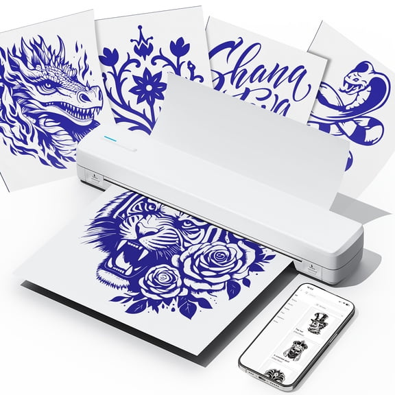 A4 Inkless Thermal Printer D810B: Wireless Portable Printer for Android iOS, Mini Letter Printing with Folding/Rolling/Tattoo Paper, Includes 20 Sheets