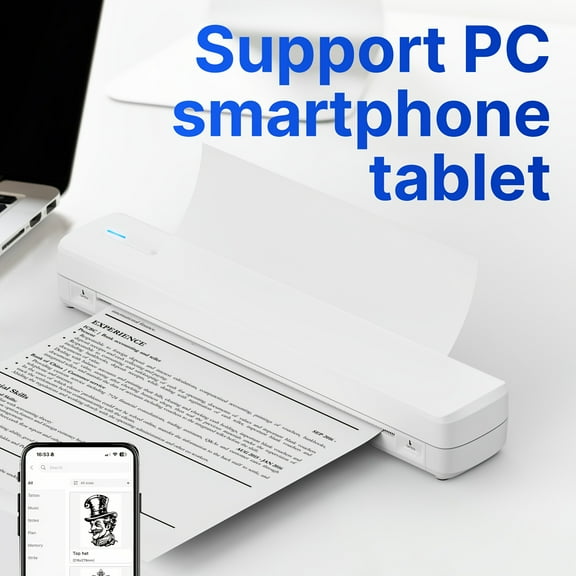 A4 Inkless Thermal Printer D810B: Wireless Portable Printer for Android iOS, Mini Letter Printing with Folding/Rolling/Tattoo Paper, Includes 20 Sheets
