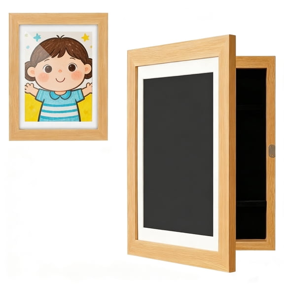 Kids Artwork Frames, A4, 8.4x11.8 Art Picture Frame with Mat Display for Room Decor, Picture Display Children's Storage Frame, Art Project, Beige