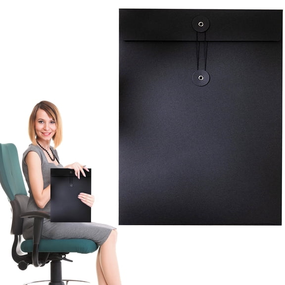 A4 Kraft Paper Envelopes with String Tie Closure,12.99"×9.41",1PC,Black