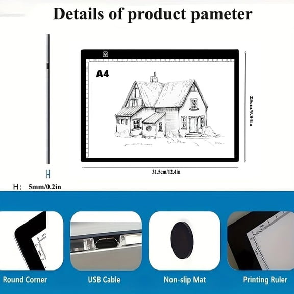 A4 LED Copy Board Light Tracing Box LED Light Pad Memory Function USB Powered Stepless Dimmable Light Table for Drawing, Weeding Vinyl, Diamond Art, Sketching and Animation