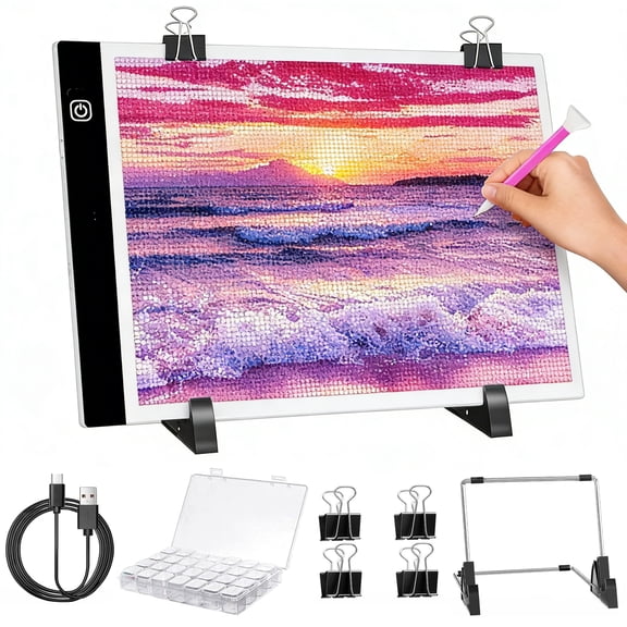 cisilov A4 LED Light Pad for Diamond Painting - USB Powered with 3 Brightness Levels & Eye-Protection, White