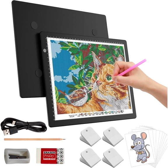 A4 LED Tracing Light Box with 4 Clips, Ultra-Thin  Art Light Board, Bright Light Pad, Lightbox for Tracing and Drawing, Artcraft Light Table for Weeding Vinyl,  Painting, Sketching