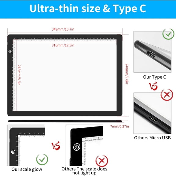 A4 LED Tracing Light Box with 4 Clips, Ultra-Thin Diamond Art Light Board, Bright Light Pad, Lightbox for Tracing and Drawing, Artcraft Light Table for Weeding Vinyl, Diamond Painting, Sketching