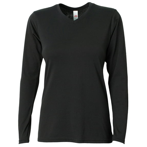 A4 - Ladies' Long-Sleeve Softek V-Neck T-Shirt - BLACK - XS