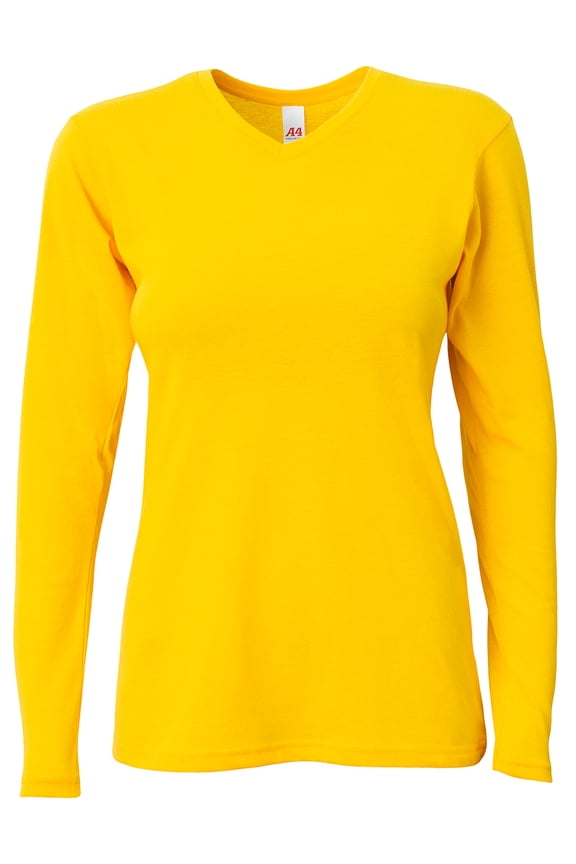 - Ladies' Long-Sleeve Softek V-Neck T-Shirt - NW3029 - GOLD - XL
