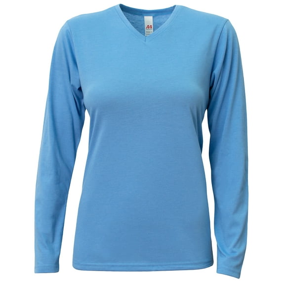 A4 - Ladies' Long-Sleeve Softek V-Neck T-Shirt - NW3029 - LIGHT BLUE - 2XL
