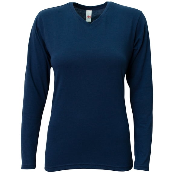 A4 - Ladies' Long-Sleeve Softek V-Neck T-Shirt - NW3029 - NAVY - XS
