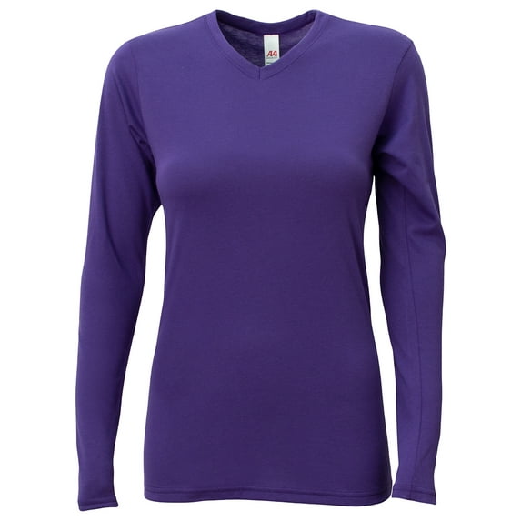 A4 - Ladies' Long-Sleeve Softek V-Neck T-Shirt - NW3029 - PURPLE - XS