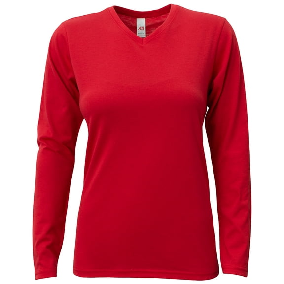 A4 - Ladies' Long-Sleeve Softek V-Neck T-Shirt - NW3029 - SCARLET - M