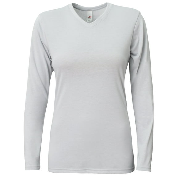 A4 - Ladies' Long-Sleeve Softek V-Neck T-Shirt - NW3029 - SILVER - 2XL