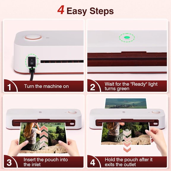 A4 Laminator with 30 Laminating Films for A4/A5/A6, Thermal and Cold Laminating Machine with Paper Cutter, Corner Rounder and Punch, for School Office Family (White)$$Office