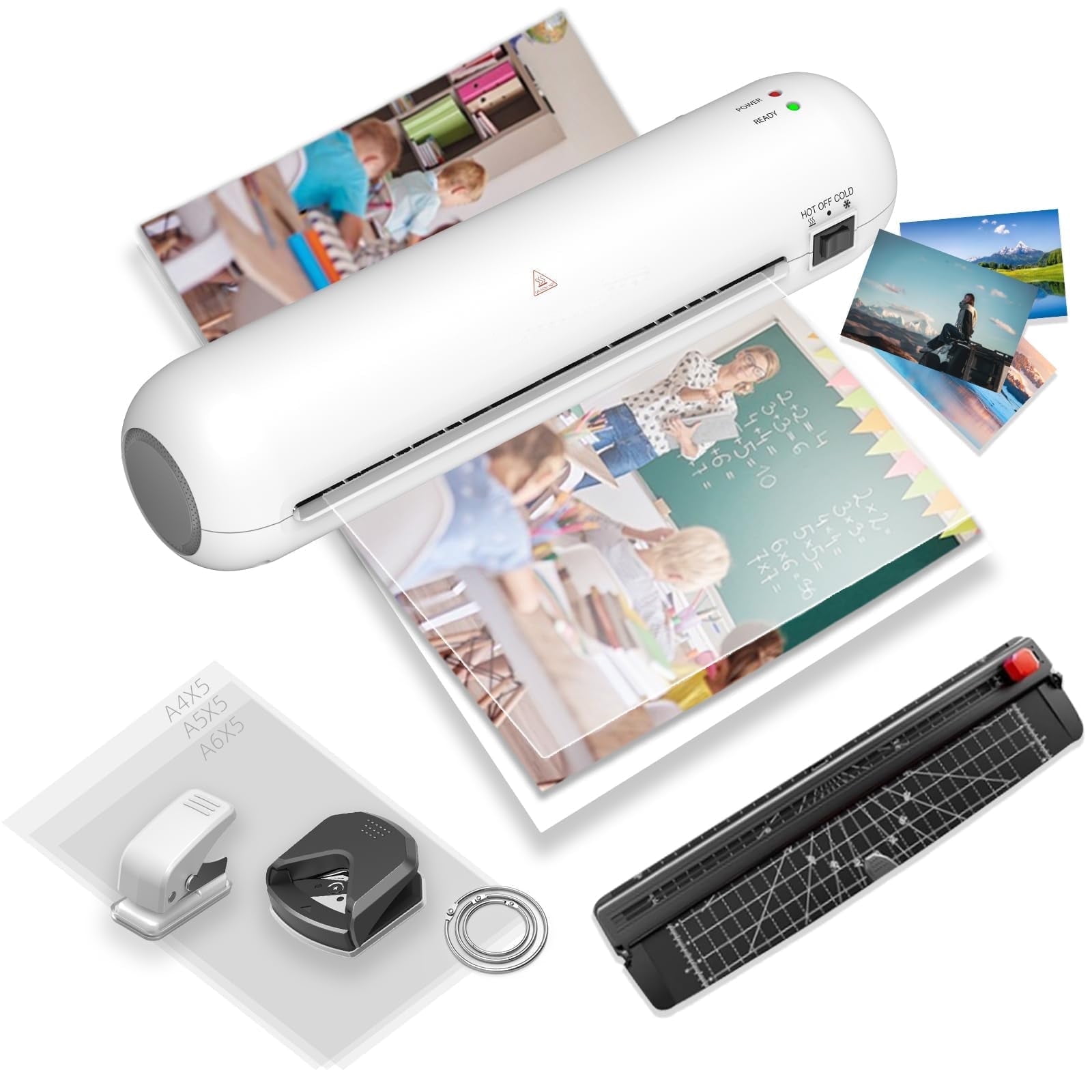 A4 Laminator Machine,6-in-1 Thermal Laminator Kit with 2-Min Quick Heat Hot & Cold Modes Jam-Free Design Portable Laminating Machine for Office School Home