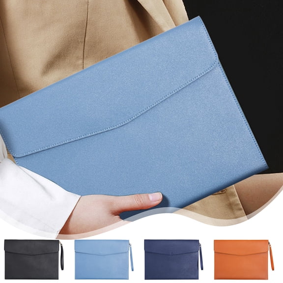 A4 Leather Document Folder Waterproof Envelope Case Bag Pouch • Zipper File Holder withHand Strap • Multi Pocket Storage for Office Home Travel