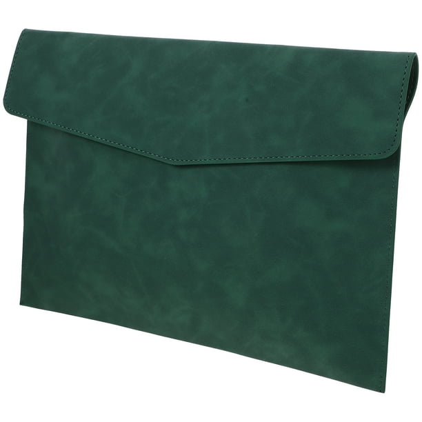 A4 Leather Document Storage Bag Briefcase green Faux File Pouch Organizer Imitation Card Flipper Travel Manager