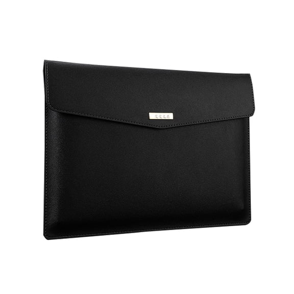 A4 Leather File Bag, Business Document Organizer with Button Closure, Large Capacity Waterproof Portfolio Folder for Office, School, Storage, Black