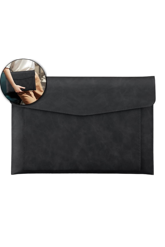 A4 Leather File Bag, Magnetic Closure Briefcase, Waterproof Business Folder for Office Use