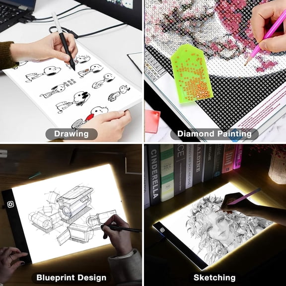 A4 Led Light Pad Tracing Light Box with USB Power Cable and 4 Fasten Clips,3 Levels of Brightness,Diamond Art Light Board,Sketching,Painting, Sketching,Tracing
