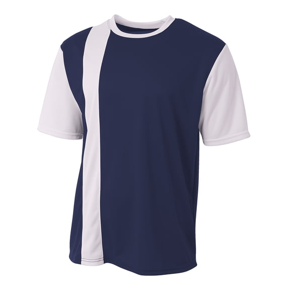 A4 Youth Active Performance Short Sleeve Crew Neck Legend Color Block Sports Soccer Wear Jersey, NAVY/WHITE, Medium, NB3016