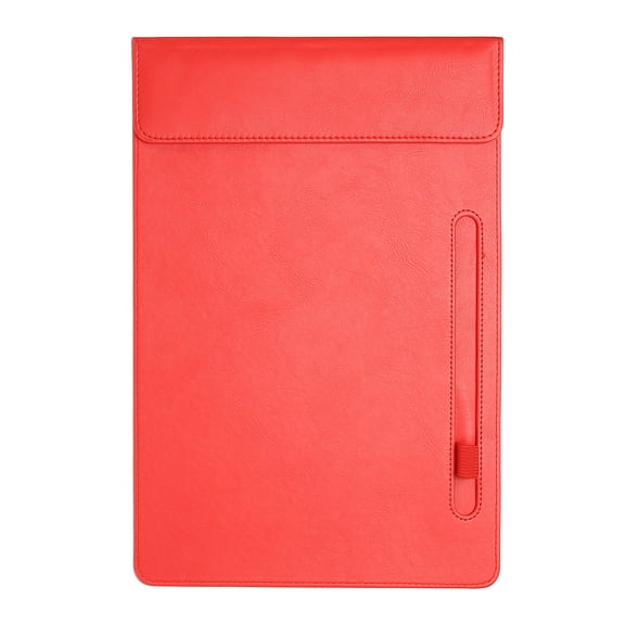 A4 Letter Size PU Leather Clipboard, 9.5"x13.5" Business Magnetic Padfolio with Pen Holder Organizer Office Folder Writing Board Style 3, Red