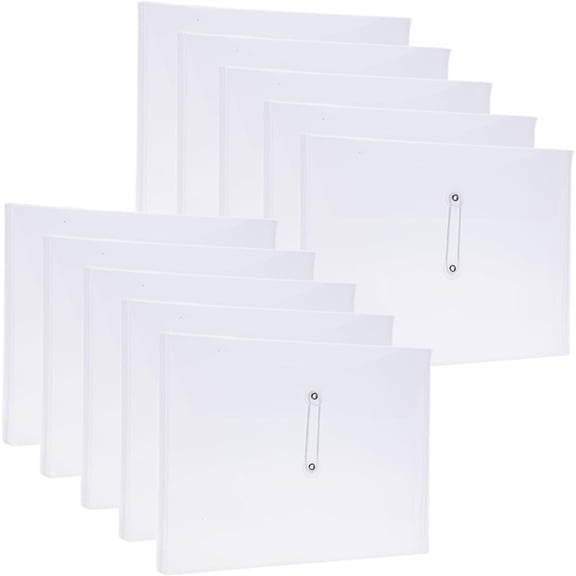 A4 Letter Size Plastic Poly Envelopes with Button and String Tie Closure, 1-1/4" Expansion Clear File Folders Side Loading Documents Organizer for School and Office Supplies (10)