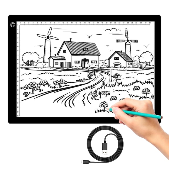 A4 Light Box Tracer, Adjustable Brightness Portable & Ultra Slim, Eye Protection,, Touch Sensor, Anti-slip Rubber Stand, Ultra-thin, Ruler on Tracer, USB Port, Indicator LED, Comes with USB Cable