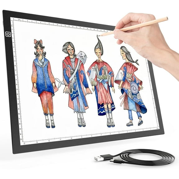 A4 Light Box for Tracing, Light Pad for Diamond Painting, Light Board, Ultra-Thin Copy Board with 3 Levels/Stepless Adjustable Brightness for Drawing, Sketching, Animation