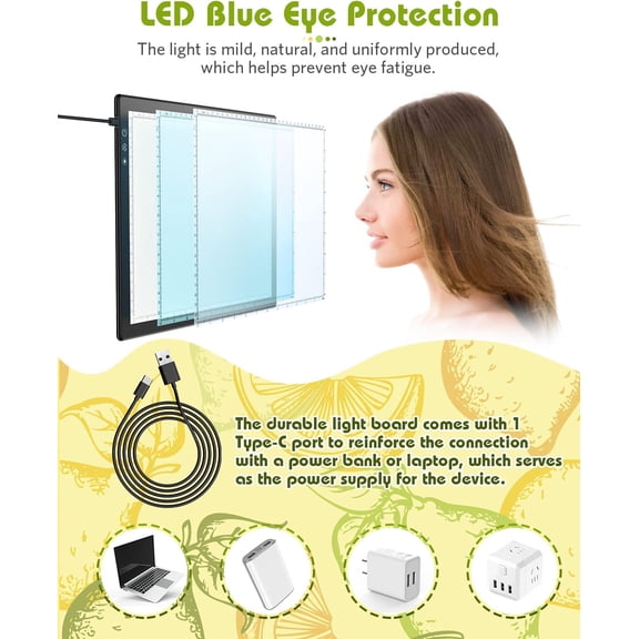 A4 Light Box for Tracing, Light Pad for Diamond Painting, Light Board, Ultra-Thin Copy Board with 3 Levels/Stepless Adjustable Brightness for Drawing, Sketching, Animation