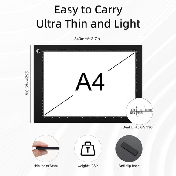 A4 Light Box for Tracing, Ultra-Thin LED Light Board, 3 Level Adjustable Brightness Drawing Light Pad for Artists, Drawing, Animation, Diamond Painting, Calligraphy