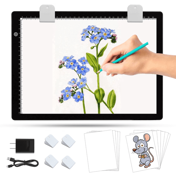 KOBAIBAN Ultra-Thin A4 Light Board, Stepless Dimming Corded Tracing Light Pad, Lightbox for Diamond Painting, Sketching, Tracing–NO Battery