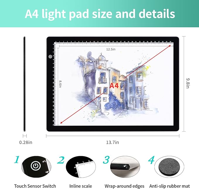 A4 Light Pad Diamond Painting Light Board, 3 Levels Adjustable
