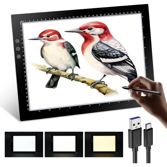 A4 Light Pad, Ultra-Thin Tracing Light Board with 3 Color Modes and 8 Levels of Brightness Adjustable Light up Box for Drawing, Diamond Art, Sketching, Tracing and Animation