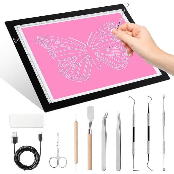A4 Light Pad for Weeding Vinyl, LED Copy Board Light Tracing Box Ultra-Thin Adjustable USB Power for Vinyl Weeding Tools, Silhouettes, Cameos, HTV