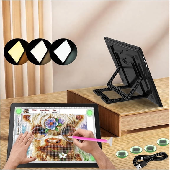 A4 Light Pad with Stand,7100LUX Art Light Board,3 Light Colors,Adjustable Brightness,Portable Light Box for Tracing,Drawing,Sketching