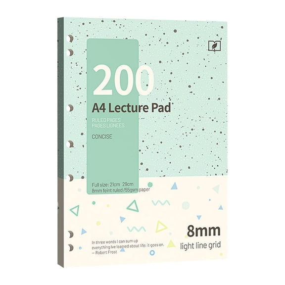 A4 Lined Lecture Pad 100 Sheets, 8mm Wide Ruled Perforated Writing Notebook, Pastel Dot Print Double-Sided Memo Pad, 4 Hole Punch Loose Leaf Journal Notepad, Thick Ink-Proof Paper Office Notepad