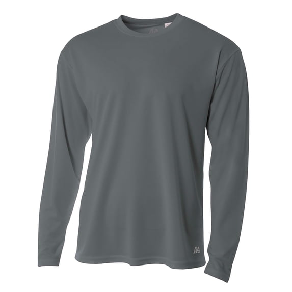 A4 Long Sleeve Birds-Eye Mesh Crew For Men in Graphite N3253