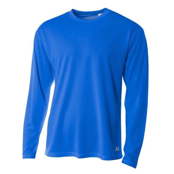 A4 Long Sleeve Birds-Eye Mesh Crew For Men in Royal | N3253