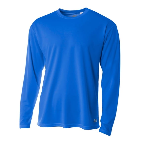 A4 Long Sleeve Birds-Eye Mesh Crew For Men in Royal N3253