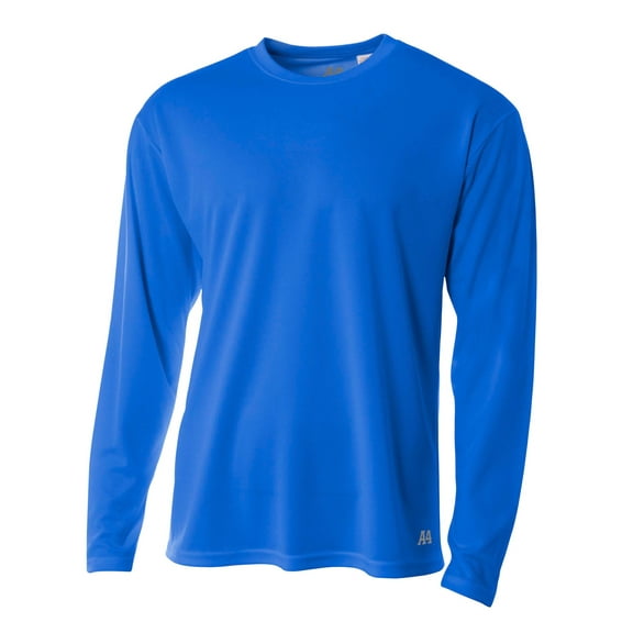 A4 Long Sleeve Birds-Eye Mesh Crew For Men in Royal N3253